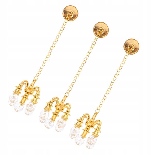Set 3 Mini Lampadari in Metallo Dorato per Casa delle Bambole Eleganti