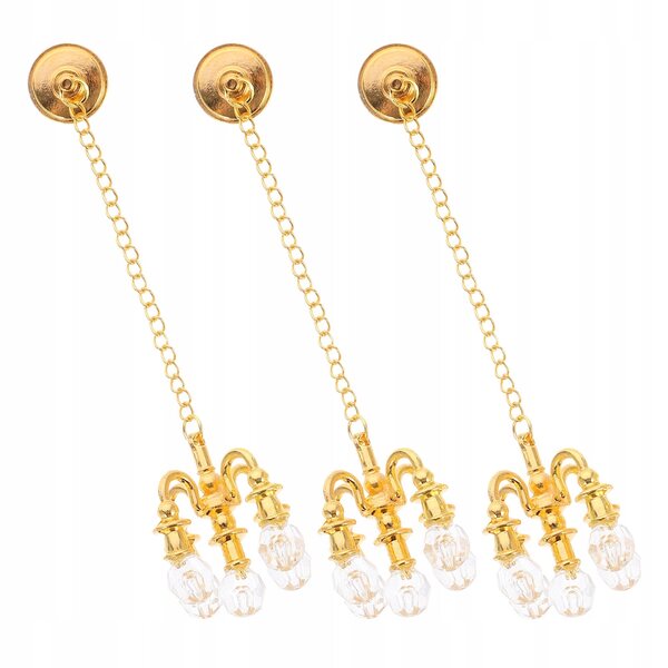 Set 3 Mini Lampadari in Metallo Dorato per Casa delle Bambole Eleganti