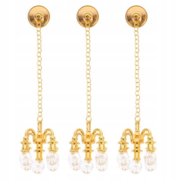 Set 3 Mini Lampadari in Metallo Dorato per Casa delle Bambole Eleganti
