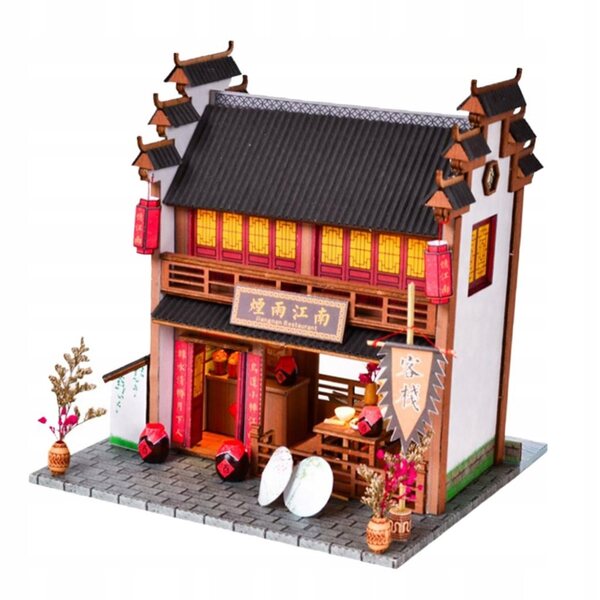 Maison de poupée 1:24, ensemble d'auberge chinoise en bois à monter soi-même, avec meubles et LED