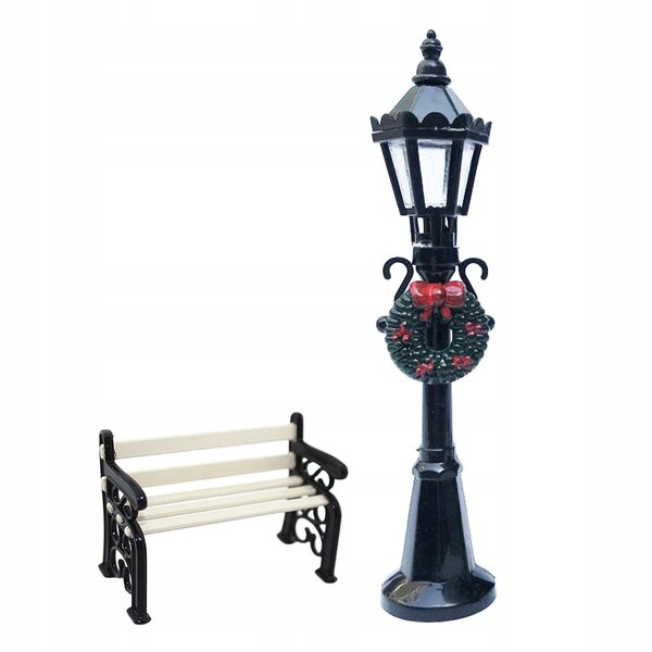 Set Miniature Mobili Giardino 1:12 per Casa delle Bambole con Panca e Lampione