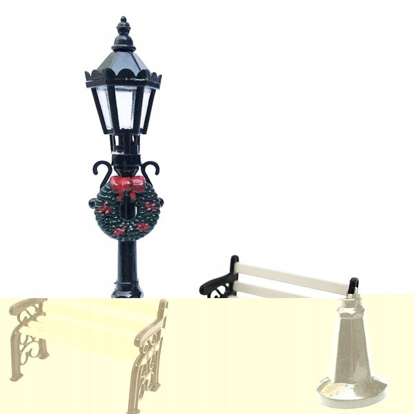Set Miniature Mobili Giardino 1:12 per Casa delle Bambole con Panca e Lampione