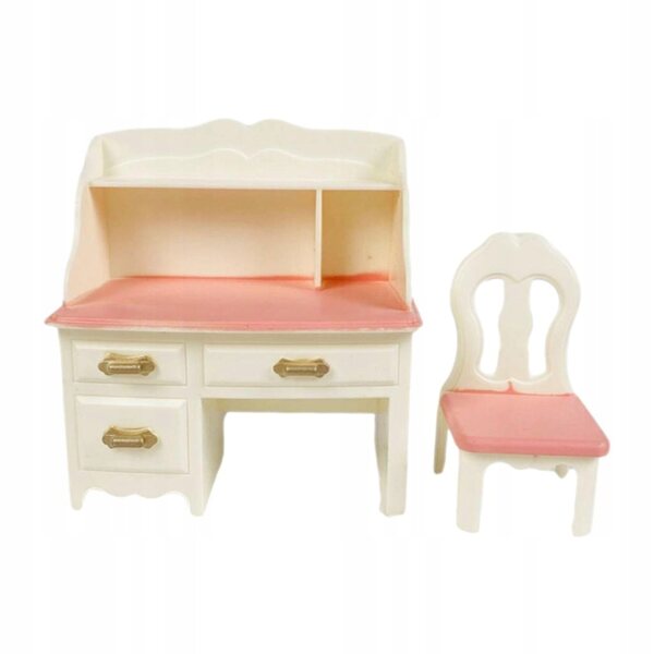 Miniaturistisch wit-roze ABS bureau en krukjesset voor OB11-poppen