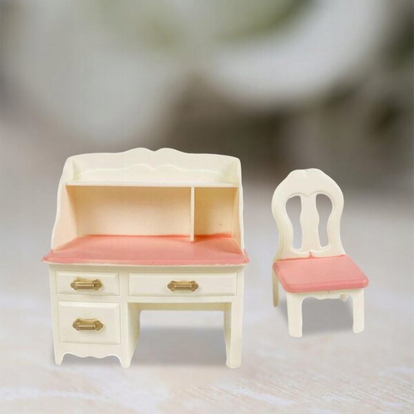 Miniaturistico bianco-rosa set scrivania e sgabello in ABS per bambole OB11