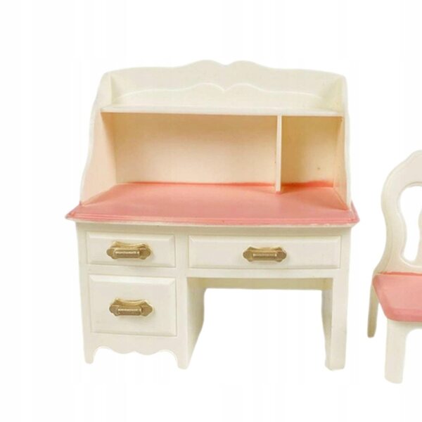 Miniaturistico bianco-rosa set scrivania e sgabello in ABS per bambole OB11