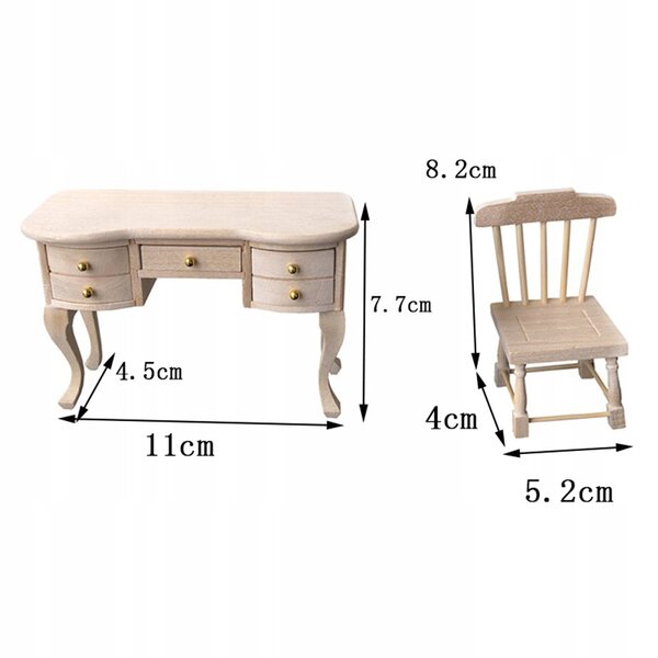 Cottage per bambole in legno 1:12 con scrivania e sedia miniatura realistica