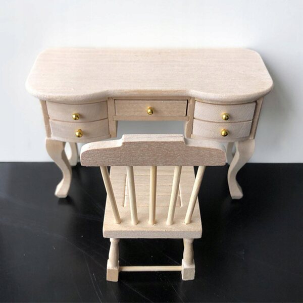 Cottage per bambole in legno 1:12 con scrivania e sedia miniatura realistica