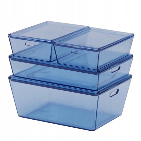 Set 4 contenitori miniatura impilabili in acrilico blu per case delle bambole 1:6 1:12
