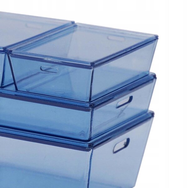 Set 4 contenitori miniatura impilabili in acrilico blu per case delle bambole 1:6 1:12