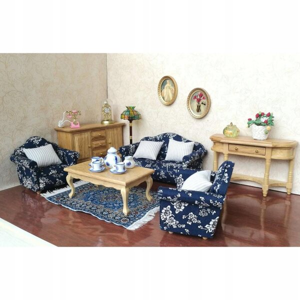 Miniatur-Möbelset 1:12 Wohnzimmer mit Sofa, Couchtisch, Lampe und Zubehör