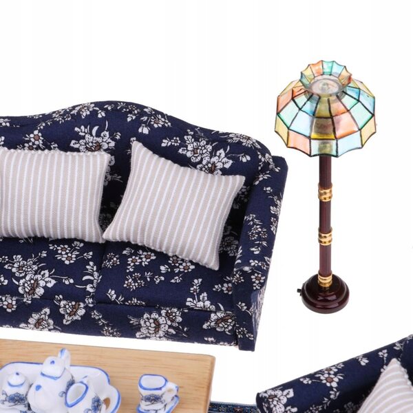 Miniatur-Möbelset 1:12 Wohnzimmer mit Sofa, Couchtisch, Lampe und Zubehör