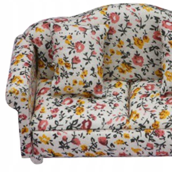 Mini set vintage di divani e cuscini per casa delle bambole in legno e cotone