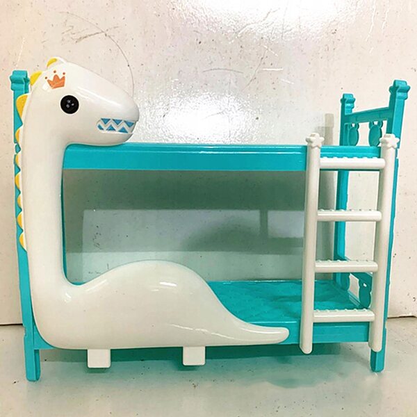 Blaues Mini-Etagenbett aus Holz als Dekorationszubehör für das Puppenhaus