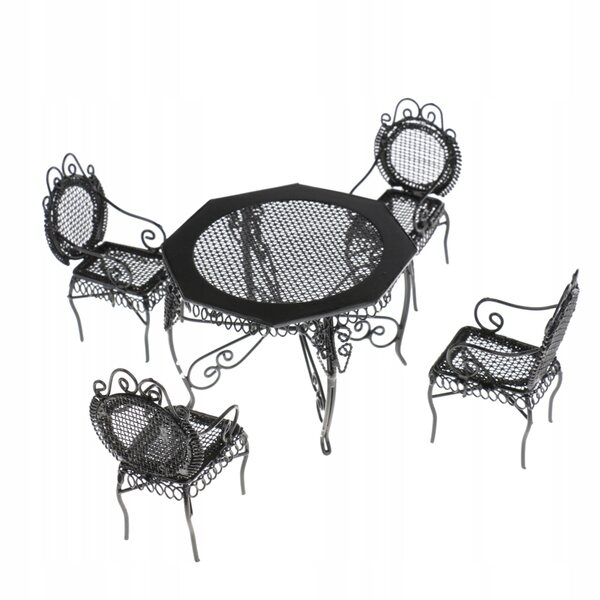 Set 1/12 Miniature Mobili Tavolo e Sedie Ottagonali in Metallo Nero per Casa delle Bambole
