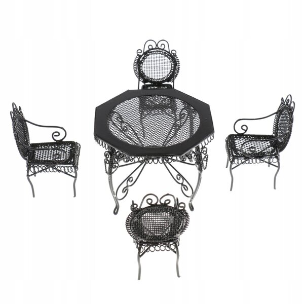 Set 1/12 Miniature Mobili Tavolo e Sedie Ottagonali in Metallo Nero per Casa delle Bambole