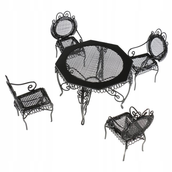 Set 1/12 Miniature Mobili Tavolo e Sedie Ottagonali in Metallo Nero per Casa delle Bambole