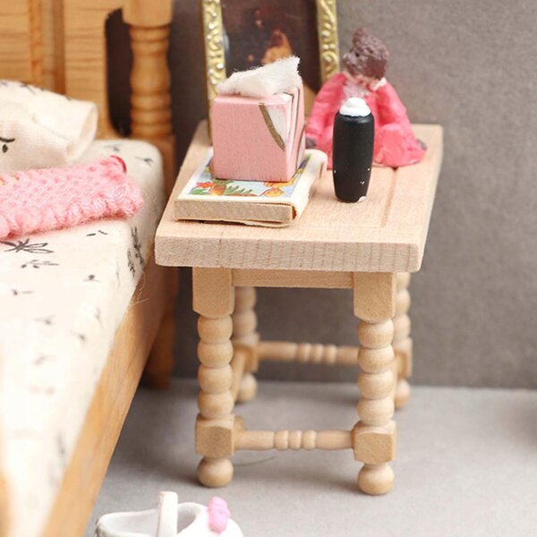 Mini tavolino in legno 1:12 per casa delle bambole, accessorio gioco scenico