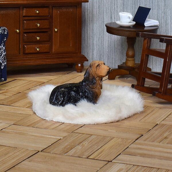 Cottage per bambole 1:12 tappeto tondo in peluche beige miniatura decorativa