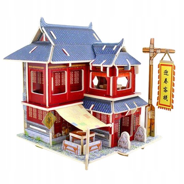 Miniatura Casa delle Bambole 1:24 Attico Vintage Cinese con Mobili in Legno 3D