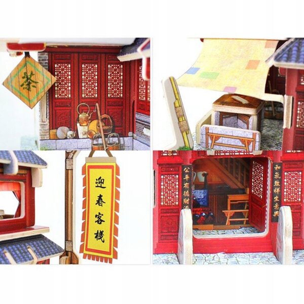 Miniatura Casa delle Bambole 1:24 Attico Vintage Cinese con Mobili in Legno 3D