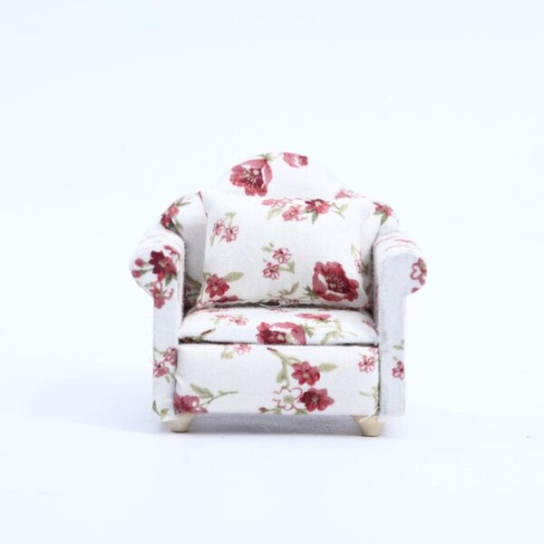 Sofa Miniature 1:12 til dukkehus, dekoreret trælænestol