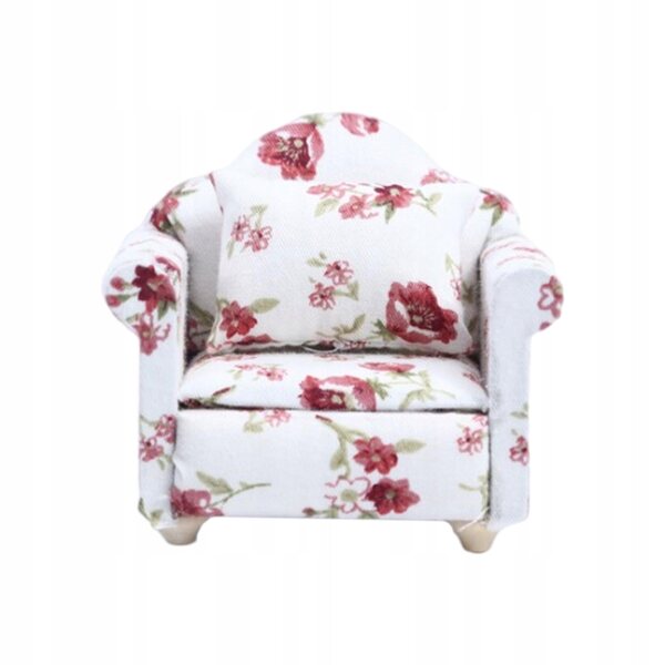 Sofa Miniature 1:12 til dukkehus, dekoreret trælænestol