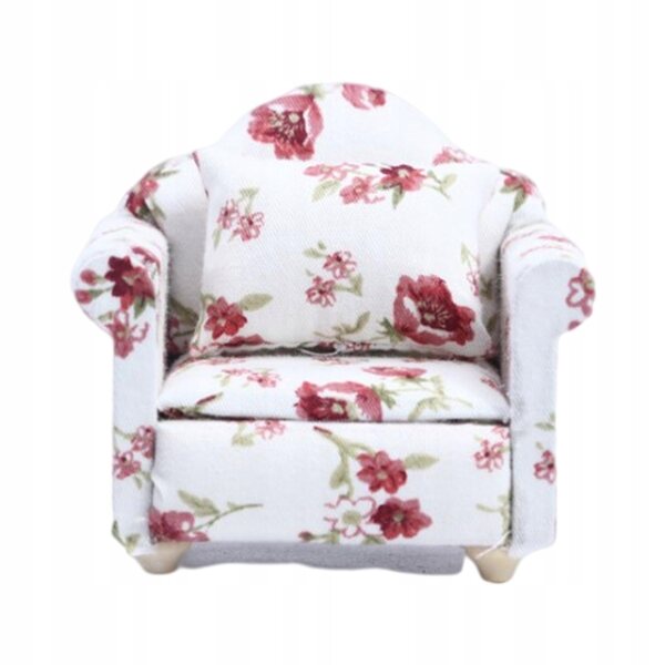 Sofa Miniature 1:12 til dukkehus, dekoreret trælænestol