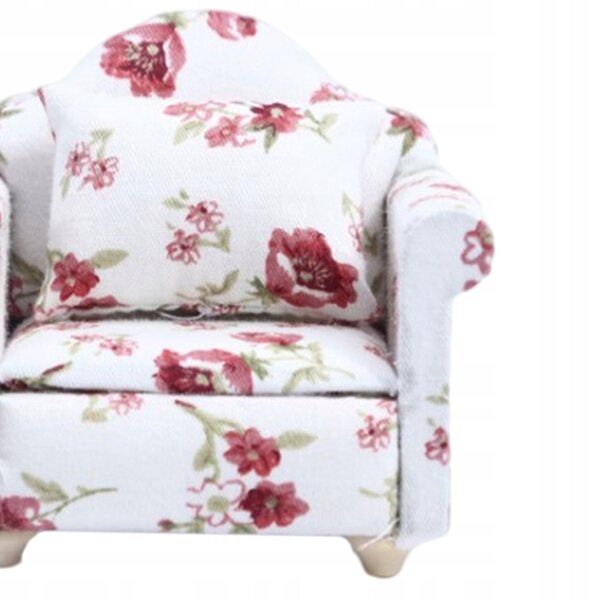 Sofa Miniature 1:12 til dukkehus, dekoreret trælænestol