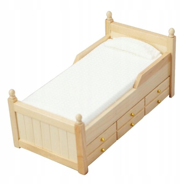 Letto in legno per casa delle bambole scala 1:12 con cassetto apribile