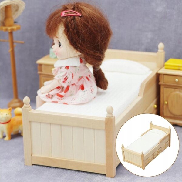 Letto in legno per casa delle bambole scala 1:12 con cassetto apribile