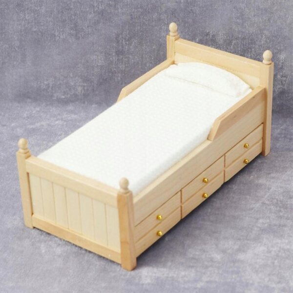 Letto in legno per casa delle bambole scala 1:12 con cassetto apribile