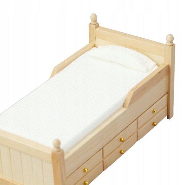 Letto in legno per casa delle bambole scala 1:12 con cassetto apribile