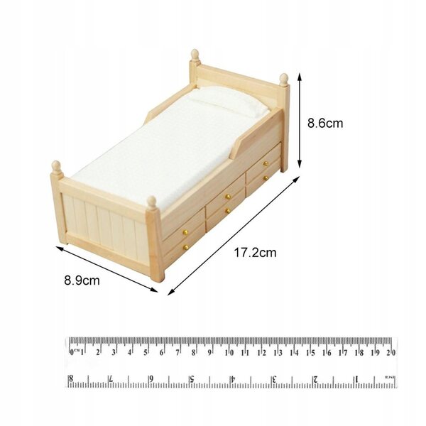 Letto in legno per casa delle bambole scala 1:12 con cassetto apribile