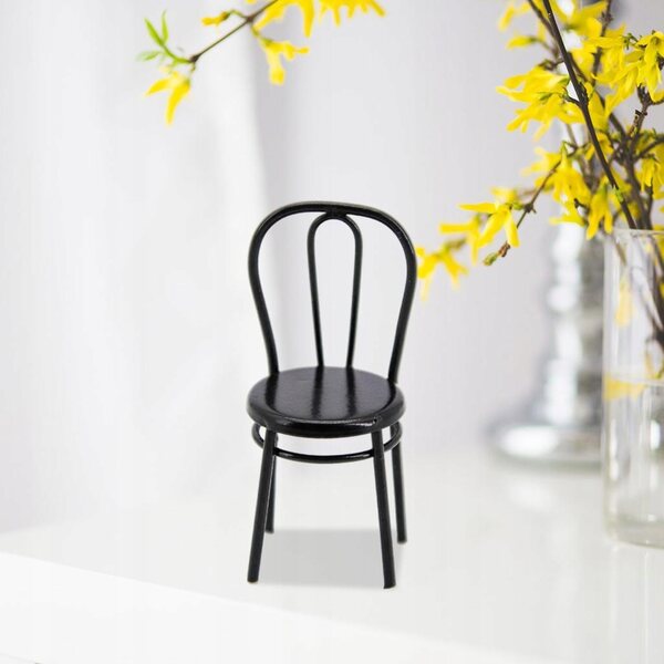 Chaise de salle à manger miniature en métal noir pour maison de poupée 1:24