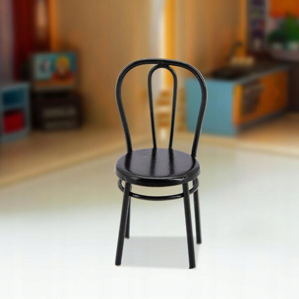 Chaise de salle à manger miniature en métal noir pour maison de poupée 1:24