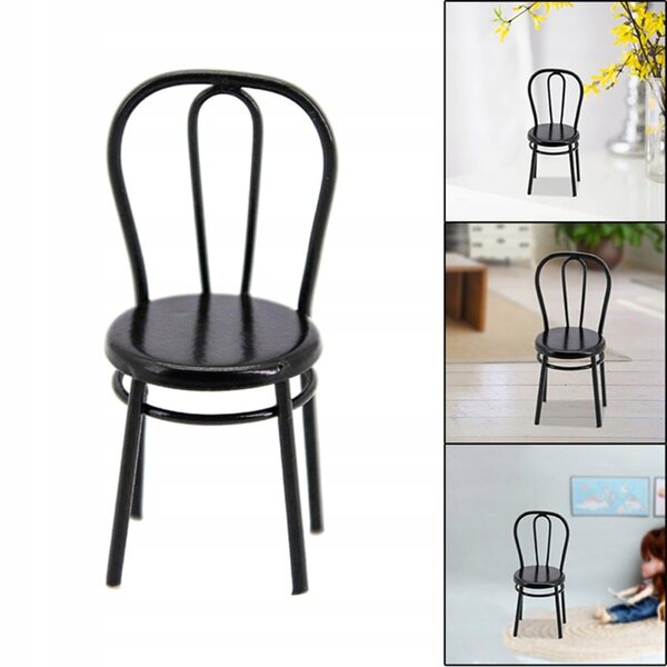 Chaise de salle à manger miniature en métal noir pour maison de poupée 1:24