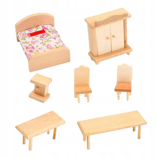 Holzmöbel-Set für Puppenhaus im Maßstab 1:12 – Schlafzimmer