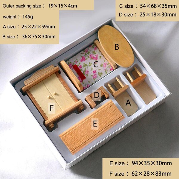 Holzmöbel-Set für Puppenhaus im Maßstab 1:12 – Schlafzimmer