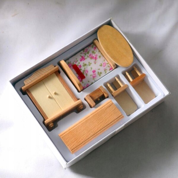 Holzmöbel-Set für Puppenhaus im Maßstab 1:12 – Schlafzimmer