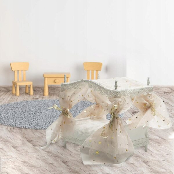 Letto Principessa in Miniatura per Casa delle Bambole 1:12 - Bianco e Dettagli Preziosi