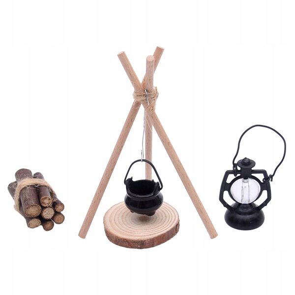 1:12 Miniatur-Camping-Set für Puppenhaus-Holzzubehör
