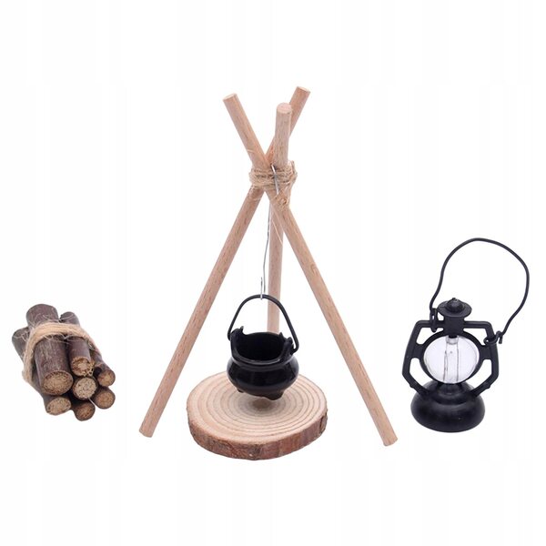 1:12 Miniatur-Camping-Set für Puppenhaus-Holzzubehör