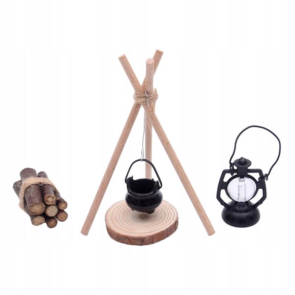 1:12 Miniatur-Camping-Set für Puppenhaus-Holzzubehör