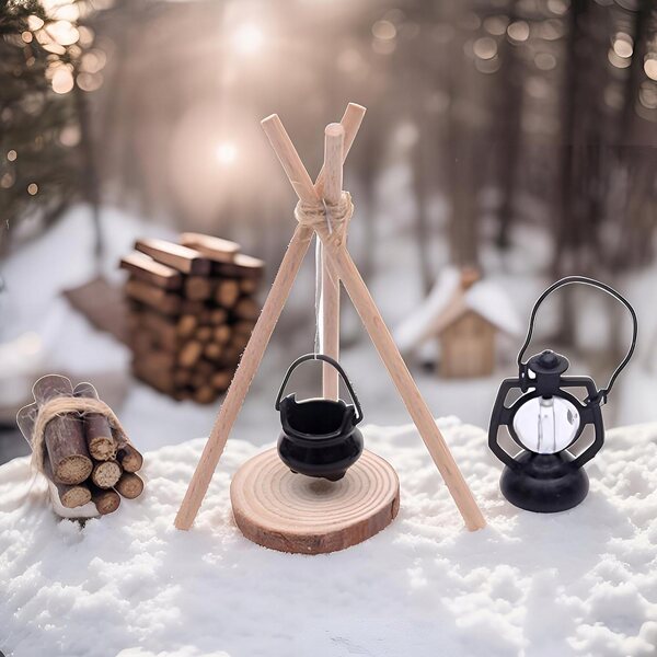 1:12 Miniatur-Camping-Set für Puppenhaus-Holzzubehör