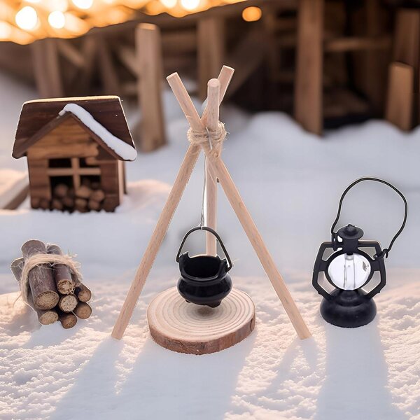 1:12 Miniatur-Camping-Set für Puppenhaus-Holzzubehör