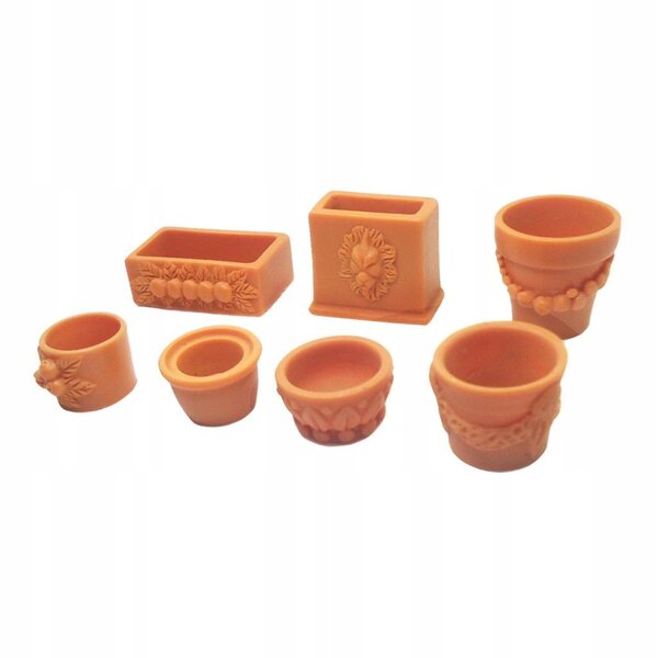 Set 7 Mini Vasi in Legno per Casa delle Bambole Scala 1:12 - Decorazioni Giardino
