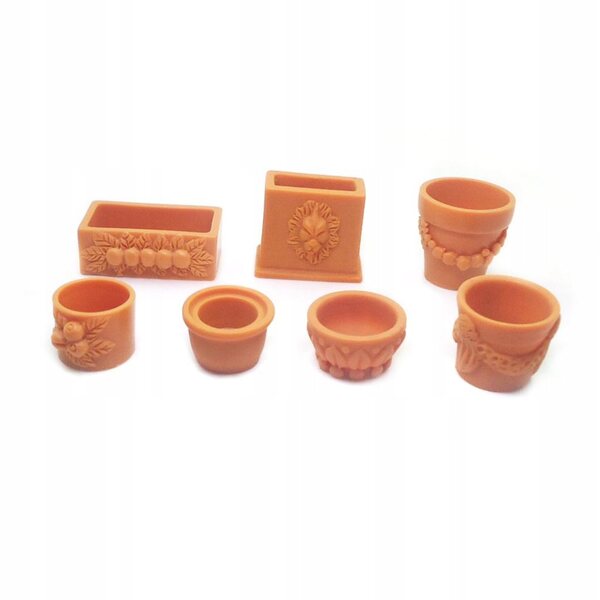 Set 7 Mini Vasi in Legno per Casa delle Bambole Scala 1:12 - Decorazioni Giardino