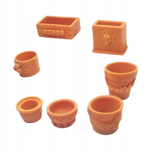 Set 7 Mini Vasi in Legno per Casa delle Bambole Scala 1:12 - Decorazioni Giardino