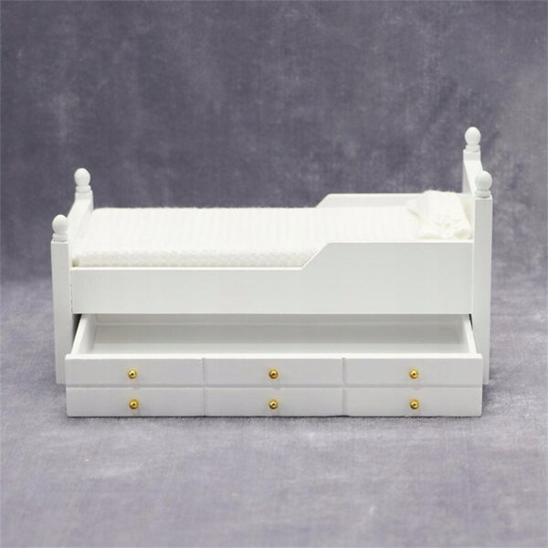 Miniatura letto singolo in legno per casa delle bambole 1:12 con cassetto bianco
