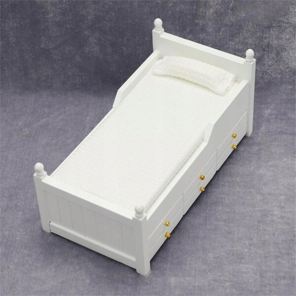 Miniatura letto singolo in legno per casa delle bambole 1:12 con cassetto bianco